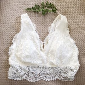 Aerie Far Out Lace Padded Plunge Bralette NWOT Cream/White Size XL
